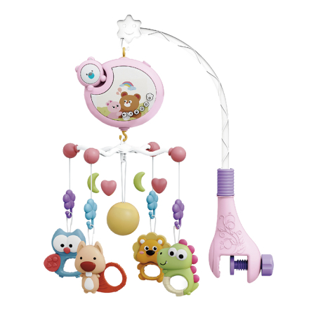 MUSICAL MOBILE WITH LIGHT CARTOON BEAR PINK